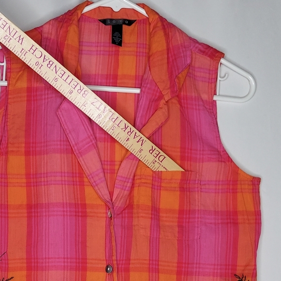 Soma Set Capri Sleeveless Plaid 0 Women Pink Orange Embroidered Tropical Cotton - Picture 6 of 14
